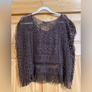 BCBG Brown fringe shirt